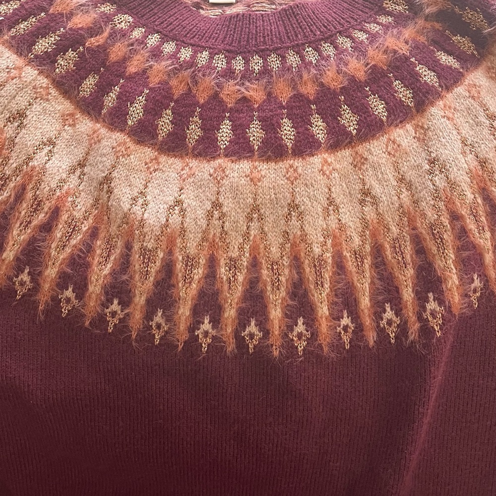 Style and Co Burgundy Knit Sweater with Patterned Yoke
Machine wash gentle cold - Picture 5 of 9